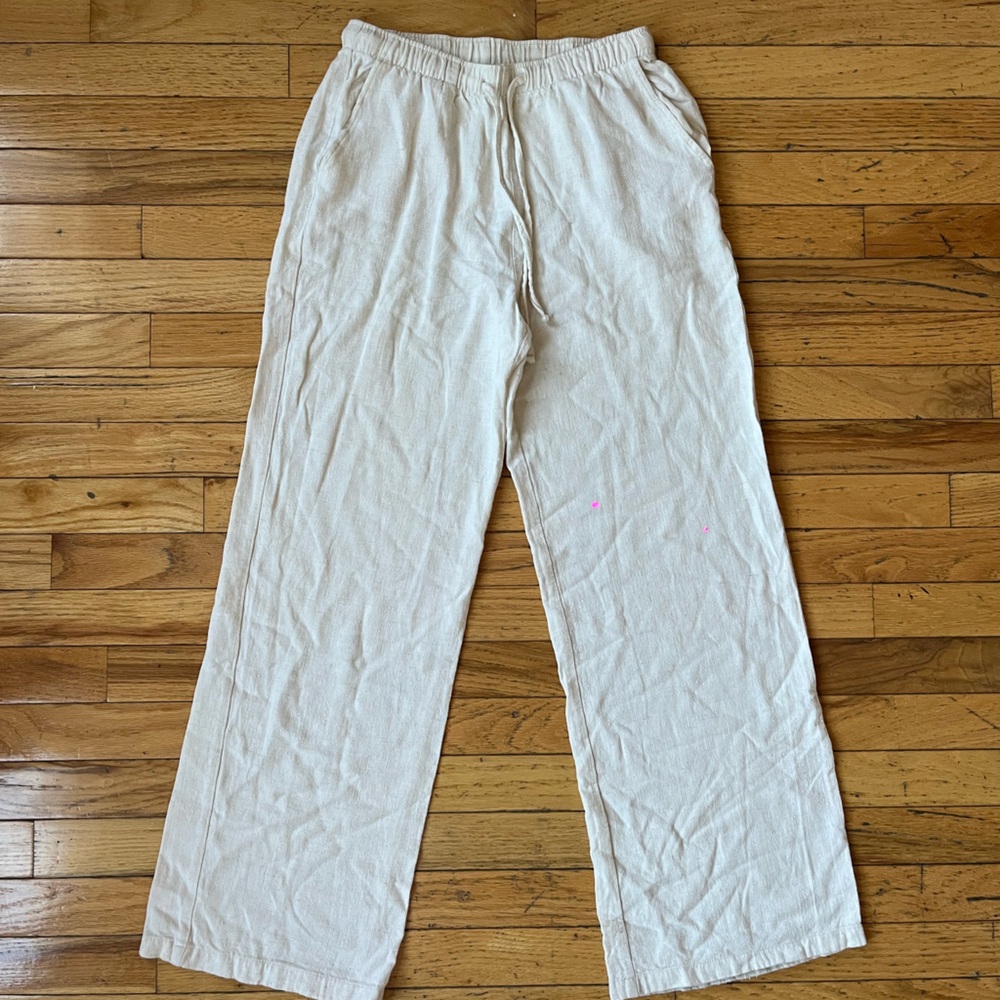 Stradivarius Cream Elastic Waist Pants